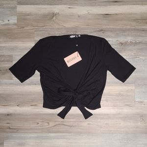 Missguided cropped V-neck tie shirt